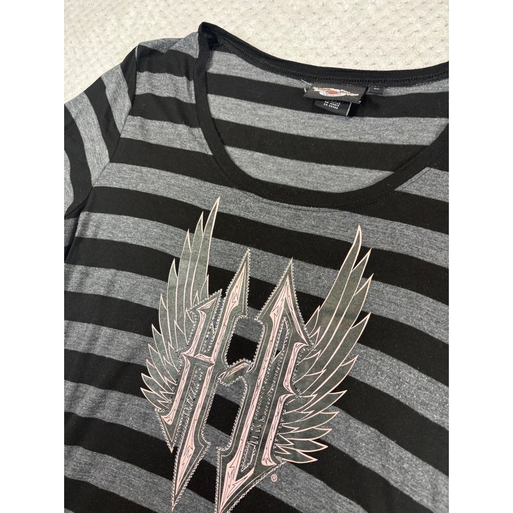 Vintage Y2K, Harley Davidson, striped cross blouse size XL women's